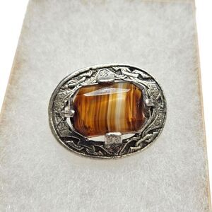 Celtic Pewter Brooch with Yellow Agate Square Stone Agate